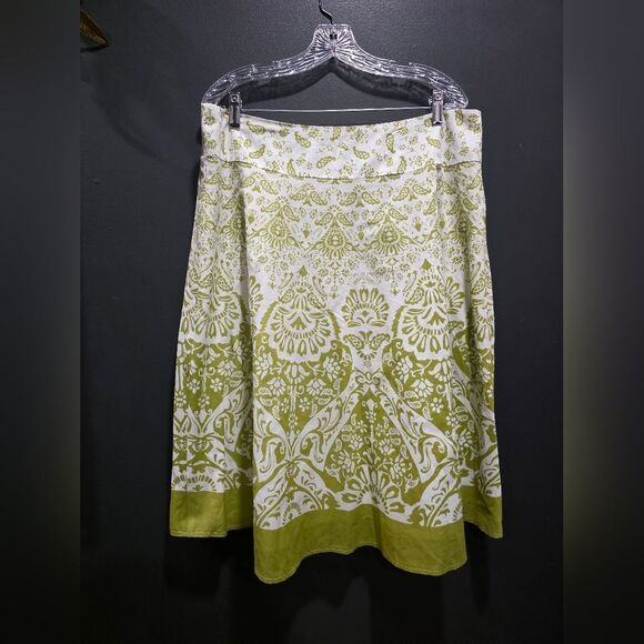Green White Tribal Print A Line Midi Skirt Cotton Sz 18 Plus Size - Picture 7 of 7